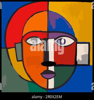 Illustration Art Cubist Style Head Woman Face Colors Expression Painting Modern Drawing Fragments Psychology Stock Vector