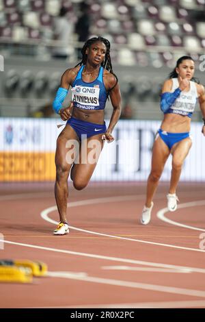 Anglerne Annelus running the 200m at the 2019 World Athletics Championships in Doha. Stock Photo