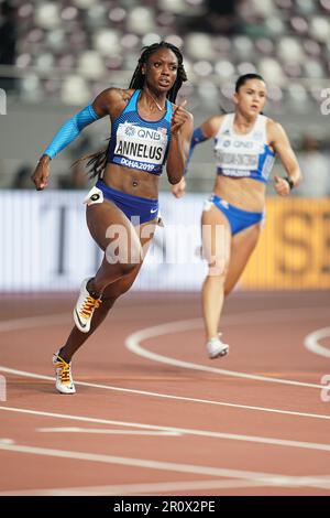 Anglerne Annelus running the 200m at the 2019 World Athletics Championships in Doha. Stock Photo