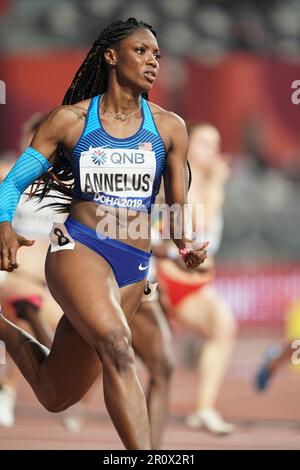 Anglerne Annelus running the 200m at the 2019 World Athletics Championships in Doha. Stock Photo