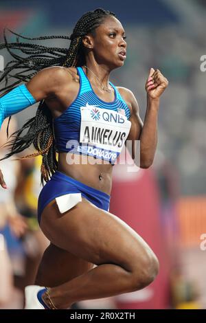 Anglerne Annelus running the 200m at the 2019 World Athletics Championships in Doha. Stock Photo