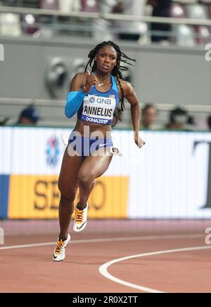 Anglerne Annelus running the 200m at the 2019 World Athletics Championships in Doha. Stock Photo