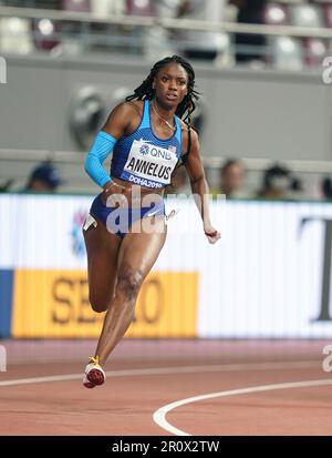 Anglerne Annelus running the 200m at the 2019 World Athletics Championships in Doha. Stock Photo