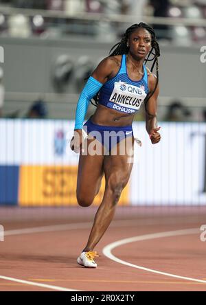 Anglerne Annelus running the 200m at the 2019 World Athletics Championships in Doha. Stock Photo