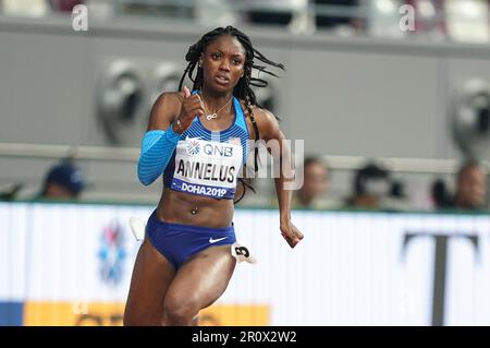 Anglerne Annelus running the 200m at the 2019 World Athletics Championships in Doha. Stock Photo