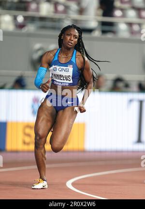 Anglerne Annelus running the 200m at the 2019 World Athletics Championships in Doha. Stock Photo