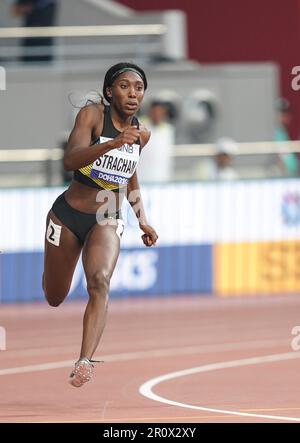 Anthonique Strachan running the 200m at the 2019 World Athletics Championships in Doha. Stock Photo