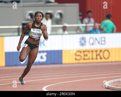 Anthonique Strachan running the 200m at the 2019 World Athletics Championships in Doha. Stock Photo