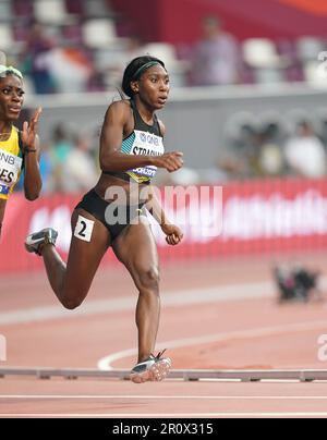 Anthonique Strachan running the 200m at the 2019 World Athletics Championships in Doha. Stock Photo