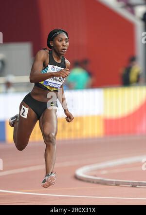 Anthonique Strachan running the 200m at the 2019 World Athletics Championships in Doha. Stock Photo