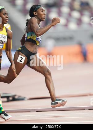 Anthonique Strachan running the 200m at the 2019 World Athletics Championships in Doha. Stock Photo