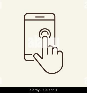 Finger tapping on screen line icon Stock Vector