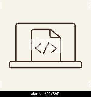 Programming on laptop line icon Stock Vector