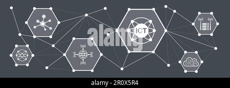 Concept of ict with connected icons Stock Photo