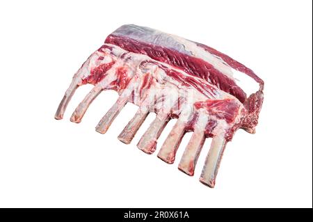 Raw fresh rack of lamb meat. Isolated on white background Stock Photo