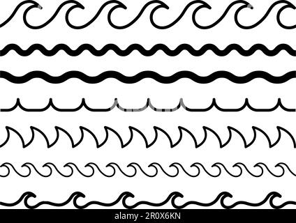 Wave icon set. Collection of Water line symbol. Flat vector illustration Stock Vector