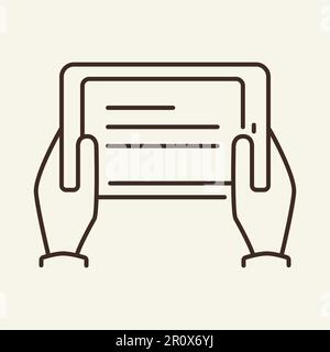 Hands holding eBook line icon Stock Vector