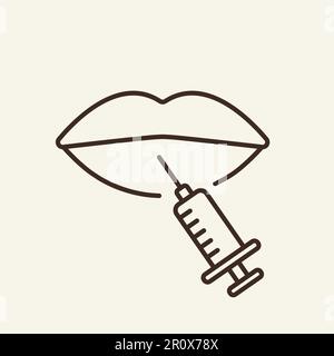 Beauty injection line icon. Lips, face, syringe Stock Vector