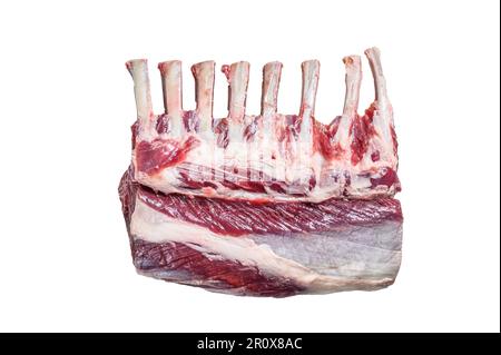 Raw fresh rack of lamb meat. Isolated on white background Stock Photo