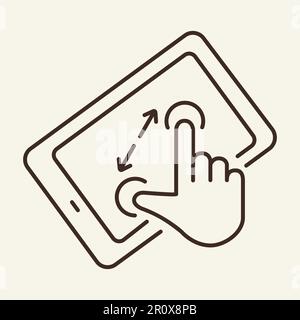 Fingers tapping on tablet screen line icon Stock Vector