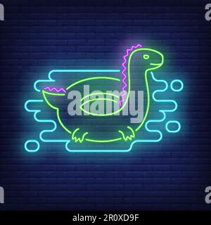 Dinosaur rubber ring neon sign Stock Vector