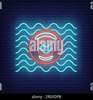 Lifebuoy on water neon sign Stock Vector
