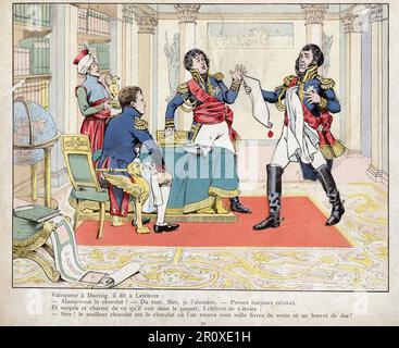 Vainqueur a Dantzig, il dit a Lefebvre: - Napoleon and Lefebvre at the siege of Danzig, May 24, 1807 - lithograph by Job (Jacques Onfroy de Breville) from 'Le Grand Napoleon des Petits Enfants' 1893 Stock Photo