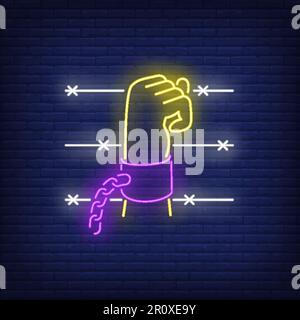 Hand in manacle and barbed wire neon sign Stock Vector