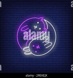 Yin yang cats neon sign Stock Vector
