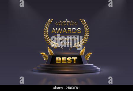 Best Awards nomination name podium, golden prize event, scene star ceremony. Vector Stock Vector