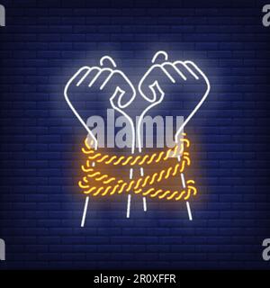 Tied hands neon sign Stock Vector