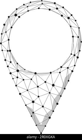 Wireframe map pin location line and dots abstract vector icon. Stock Vector