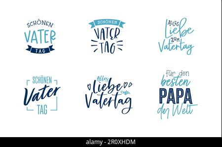 Cute Father's Day typography elements in german saying 'Happy Father's Day', 'Best Dad in the world' - great for cards, invitations, banners. Stock Vector