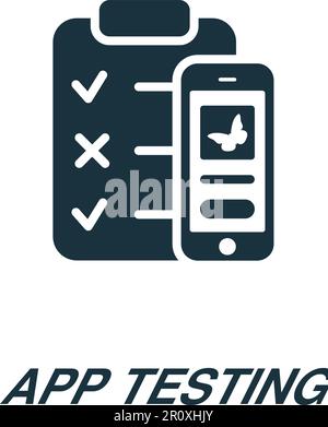 App testing icon. Monochrome simple sign from app development collection. App testing icon for logo, templates, web design and infographics. Stock Vector