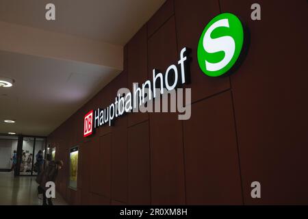 Picture of the main sign inside the Wuppertal Hauptbahnhof indicating the train station. Wuppertal Hauptbahnhof is a railway station in the city of Wu Stock Photo