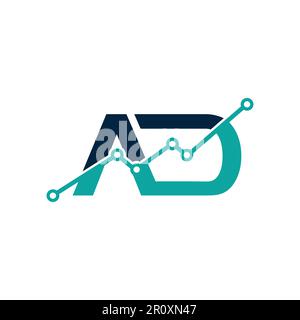 Initial letter AD data analytics logo tech design. Creative lettering logo A and D with analytics symbol design Stock Vector