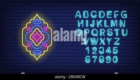 Oriental ornamental pattern neon sign Stock Vector