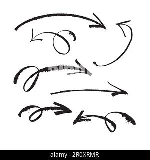 Vector illustration: arrows hand drawn with strokes of paint with splashes on a white background Stock Vector