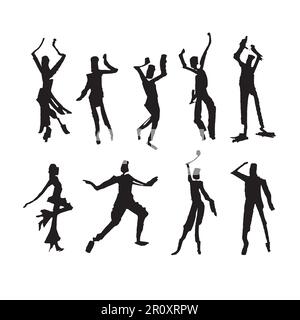 Vector hand-drawn silhouettes of dancing people. Isolated paint blots on a white background. Stock Vector