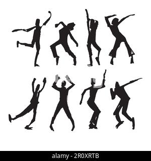 Vector hand-drawn silhouettes of dancing people. Isolated paint blots on a white background. Stock Vector