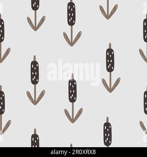 Reed, Cattail, Cane Doodle hand drawn Seamless Pattern in Scandinavian Style. Vector Cartoon Background Stock Vector