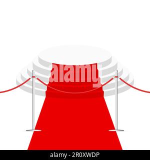 Pedestal for awards with red carpet and fence, vector illustration. Stock Vector