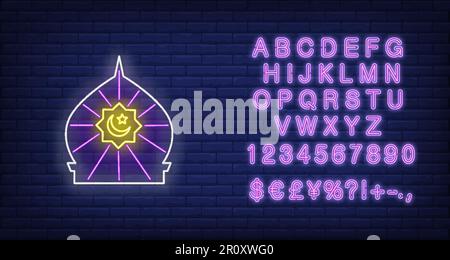 Mosque dome with Islam symbol neon sign Stock Vector