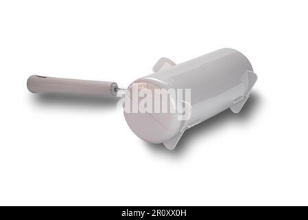 View of sticky dust, hair and other foreign matter removal roller device isolated on white background with clipping path. Stock Photo