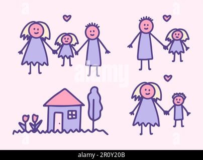 Child S Drawing of Mom S Dad and Son on the Background of a Hous Stock  Photo - Image of daughter, happy: 104345902