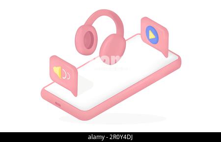 3D vector headphones music pink mobile phone Stock Vector