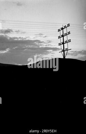 Telephone wires or cables silhouetted against the sky, Johannesburg, South Africa. Stock Photo