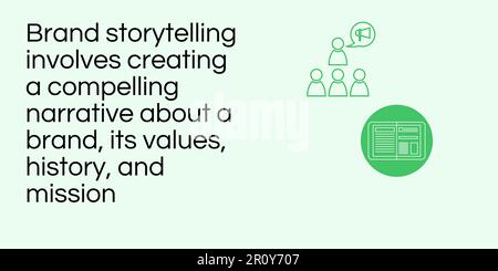 Brand Storytelling Banner on Light Background. Stylish Branding Banner with Black Text and Green Icons for Business, Marketing and Branding Stock Vector