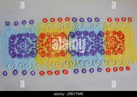 Beautiful multicolored Rangoli design. Border rangolis handmade sand ...