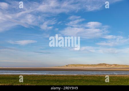 Panoramic view of the inlet to the salt marsh plain De Slufter in Texel, the Netherlands which is the largest nature area on the island Stock Photo